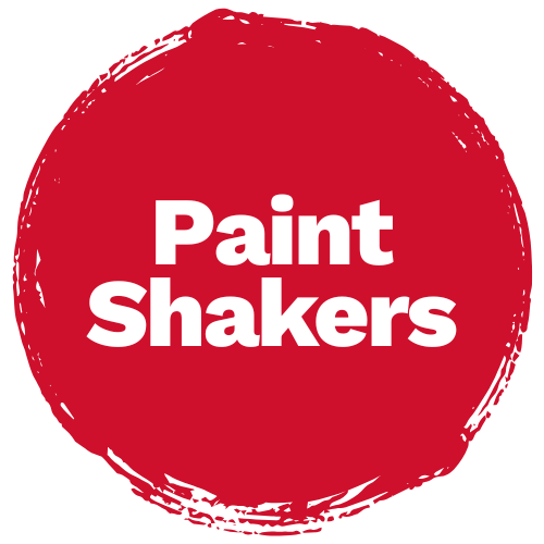 Home 2 a red circle with white text that says paint shakers